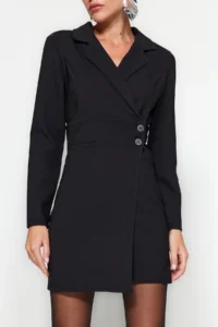 TRENDYOLMİLLA Black Button Detailed Mini Weaving Jacket Dress - Image 4