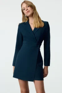 TRENDYOLMİLLA Petrol Blue Blue Blue Button Detailed Mini Weaving Jacket Dress - Image 2