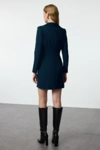 TRENDYOLMİLLA Petrol Blue Blue Blue Button Detailed Mini Weaving Jacket Dress - Image 5