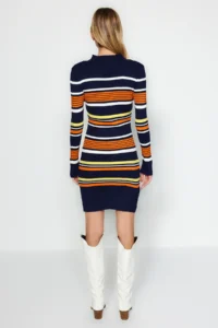 TRENDYOLMİLLA Navy Blue Mini Color Bloklu Dog collar Knit Dress - Image 5