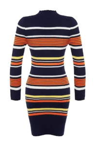TRENDYOLMİLLA Navy Blue Mini Color Bloklu Dog collar Knit Dress - Image 8