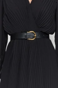 TRENDYOLMİLLA Black Arched A Cut pleated Maxi Lined Siphon Flight Flight Weaving Dress - Image 5