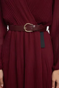 TRENDYOLMİLLA Burgundy Arched A Cut pleated Maxi Lined Siphon Flight Flight Weaving Dress - Image 4