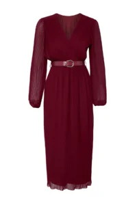 TRENDYOLMİLLA Burgundy Arched A Cut pleated Maxi Lined Siphon Flight Flight Weaving Dress - Image 6