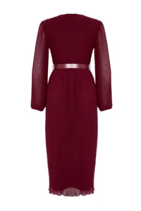 TRENDYOLMİLLA Burgundy Arched A Cut pleated Maxi Lined Siphon Flight Flight Weaving Dress - Image 7