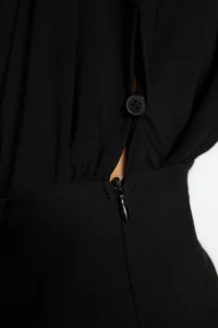TRENDYOLMİLLA Black Body-Fitting Padded Button Detailed Mini Weaving Dress - Image 14