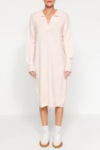TRENDYOLMİLLA Powder Pink More Sustainable Midi Knitwear Soft textured Dress - Image 4