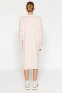 TRENDYOLMİLLA Powder Pink More Sustainable Midi Knitwear Soft textured Dress - Image 6