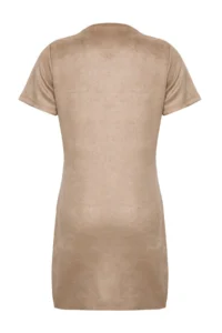 TRENDYOLMİLLA Mink Crew Neck Stone Detailed shift/Plain Mini Suede Knitting Dress - Image 8
