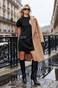 TRENDYOLMİLLA Black Crew Neck Stone Detailed shift/Plain Mini Suede Knitting Dress - Image 2