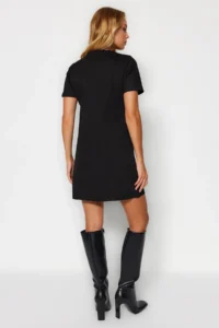 TRENDYOLMİLLA Black Crew Neck Stone Detailed shift/Plain Mini Suede Knitting Dress - Image 8
