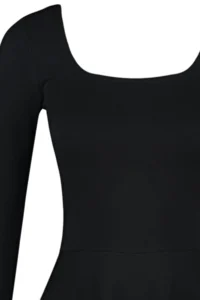 TRENDYOLMİLLA Black Square Neck Ruffled Skirt Bele Oturan Mini Knitting Dress - Image 7