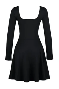 TRENDYOLMİLLA Black Square Neck Ruffled Skirt Bele Oturan Mini Knitting Dress - Image 8