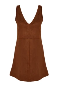 TRENDYOLMİLLA Brown V-neck gilet Suede Mini Knitting Dress - Image 7