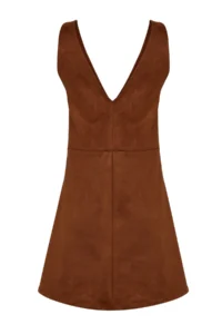 TRENDYOLMİLLA Brown V-neck gilet Suede Mini Knitting Dress - Image 8