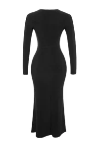 TRENDYOLMİLLA Black with flywheel Square Neck Fitted Maxi Flexible Knitting Dress - Image 8