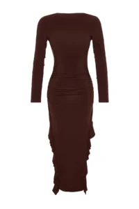 TRENDYOLMİLLA Brown Skirt with flywheel Kayak Kaya Maxi Flexible Knitting Dress - Image 6