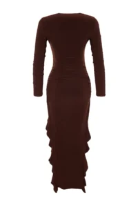 TRENDYOLMİLLA Brown Skirt with flywheel Kayak Kaya Maxi Flexible Knitting Dress - Image 7