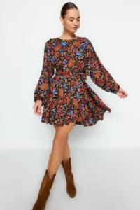 TRENDYOLMİLLA Multicolored Belted Skirt with flywheel Boho Viscose Weaving Dress
