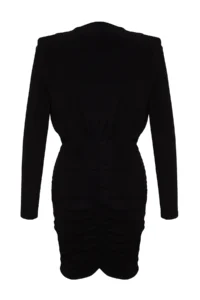 TRENDYOLMİLLA Black padded Draped Fitted Mini Flexible Knitting Pen Dress - Image 9