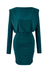 TRENDYOLMİLLA Emerald Green Plain padded Short / Mini Knitting Dress