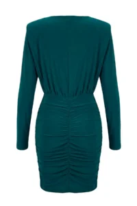 TRENDYOLMİLLA Emerald Green Plain padded Short / Mini Knitting Dress - Image 2