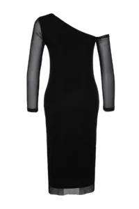 TRENDYOLMİLLA Black Plain Lined Midi Lined Asymmetric Yaka Knitting Dress - Image 8