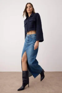 TRENDYOLMiLLA More Sustainable Blue slit Maxi denim Skirt - Image 2