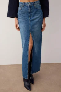 TRENDYOLMiLLA More Sustainable Blue slit Maxi denim Skirt - Image 3