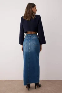 TRENDYOLMiLLA More Sustainable Blue slit Maxi denim Skirt - Image 4