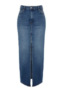 TRENDYOLMiLLA More Sustainable Blue slit Maxi denim Skirt - Image 5
