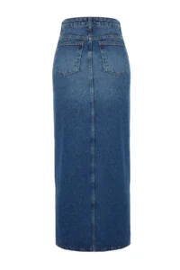 TRENDYOLMiLLA More Sustainable Blue slit Maxi denim Skirt - Image 7