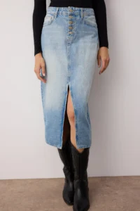 TRENDYOLMiLLA Mavi Front buttoned slit Midi denim Skirt - Image 2