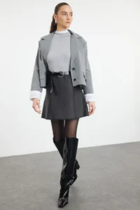 TRENDYOLMİLLA Anthracite Mini Cotton Blended Knitwear Skirt - Image 2
