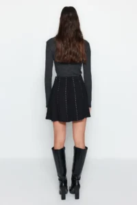 TRENDYOLMİLLA Black Stone with accessories Mini skater/Waisted Knitting Skirt - Image 5