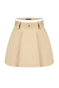 TRENDYOLMiLLA Beige Double Belt Detailed pleated Mini Weaving Skirt - Image 9