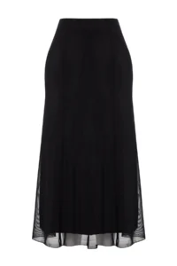 TRENDYOLMİLLA Black Lined Tulle Maxi Knitting Skirt - Image 3