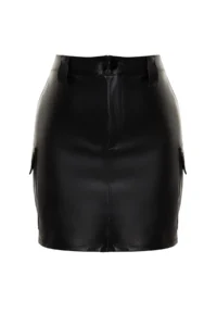 TRENDYOLMİLLA Black Faux Leather Cargo with pocket High Waist Bodycon Mini Skirt - Image 6
