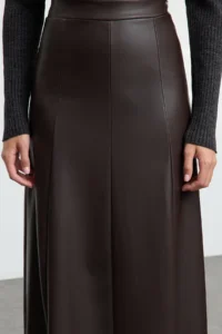 TRENDYOLMİLLA Dark Brown Faux Leather High Waist Maxi Skirt - Image 4