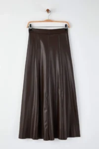 TRENDYOLMİLLA Dark Brown Faux Leather High Waist Maxi Skirt - Image 6