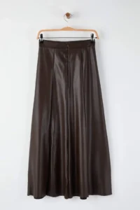 TRENDYOLMİLLA Dark Brown Faux Leather High Waist Maxi Skirt - Image 7