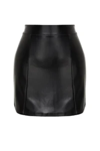 TRENDYOLMİLLA Black Faux Leather High Waist Mini Skirt - Image 10