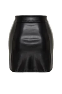 TRENDYOLMİLLA Black Faux Leather High Waist Mini Skirt - Image 9
