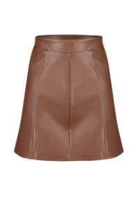 TRENDYOLMİLLA Brown Faux Leather High Waist Mini Knitting Skirt - Image 6