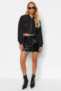 TRENDYOLMiLLA Black Shiny Faux Leather Mini Skirt - Image 3