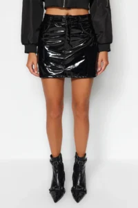 TRENDYOLMiLLA Black Shiny Faux Leather Mini Skirt - Image 5
