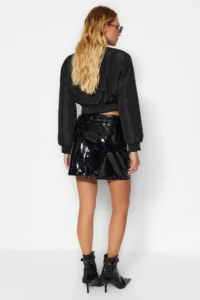 TRENDYOLMiLLA Black Shiny Faux Leather Mini Skirt - Image 6