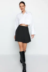 TRENDYOLMİLLA Black skater Mini with flywheel Knitting Skirt - Image 2