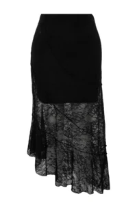 TRENDYOLMİLLA Black Asymmetric Midi Lined Lace Knitting Skirt - Image 8