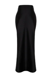 TRENDYOLMiLLA Black Fish Kesim Satin Maxi Size Weaving Skirt - Image 9